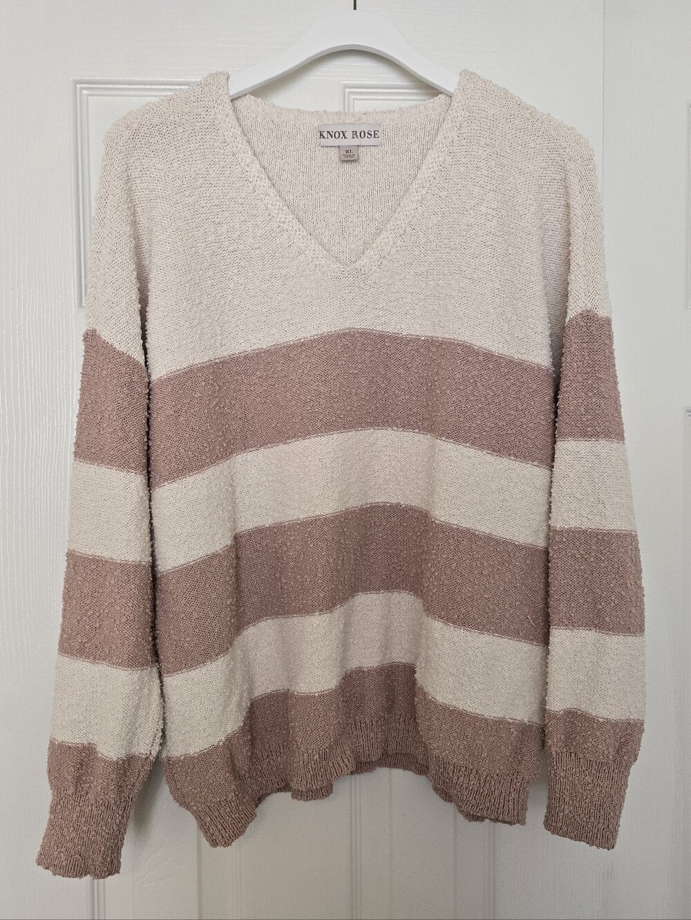 Knox Rose Striped V-Neck Sweater in Blush and Cream